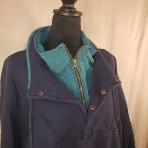 Premier Navy Blue Sweatshirt with Teal Zipped Collar - XL
